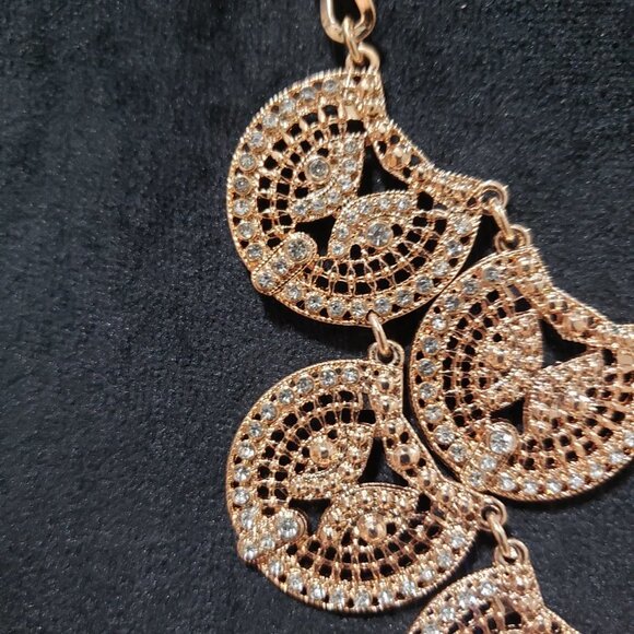 INC Women's Gold Tone Rhinestone Statement Dangle Bib Necklace - Picture 4 of 7